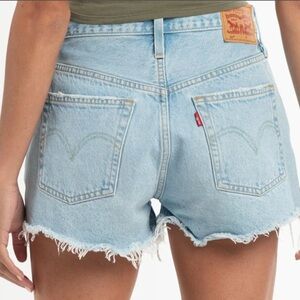 Levi’s original 501, high rise, button fly, light wash cutoff denim jean shorts